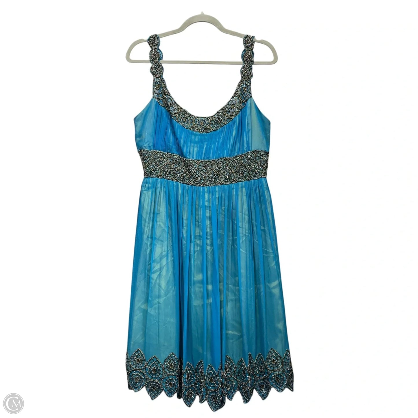 Dress Party Short By Adrianna Papell In Blue & Gold, Size: 14