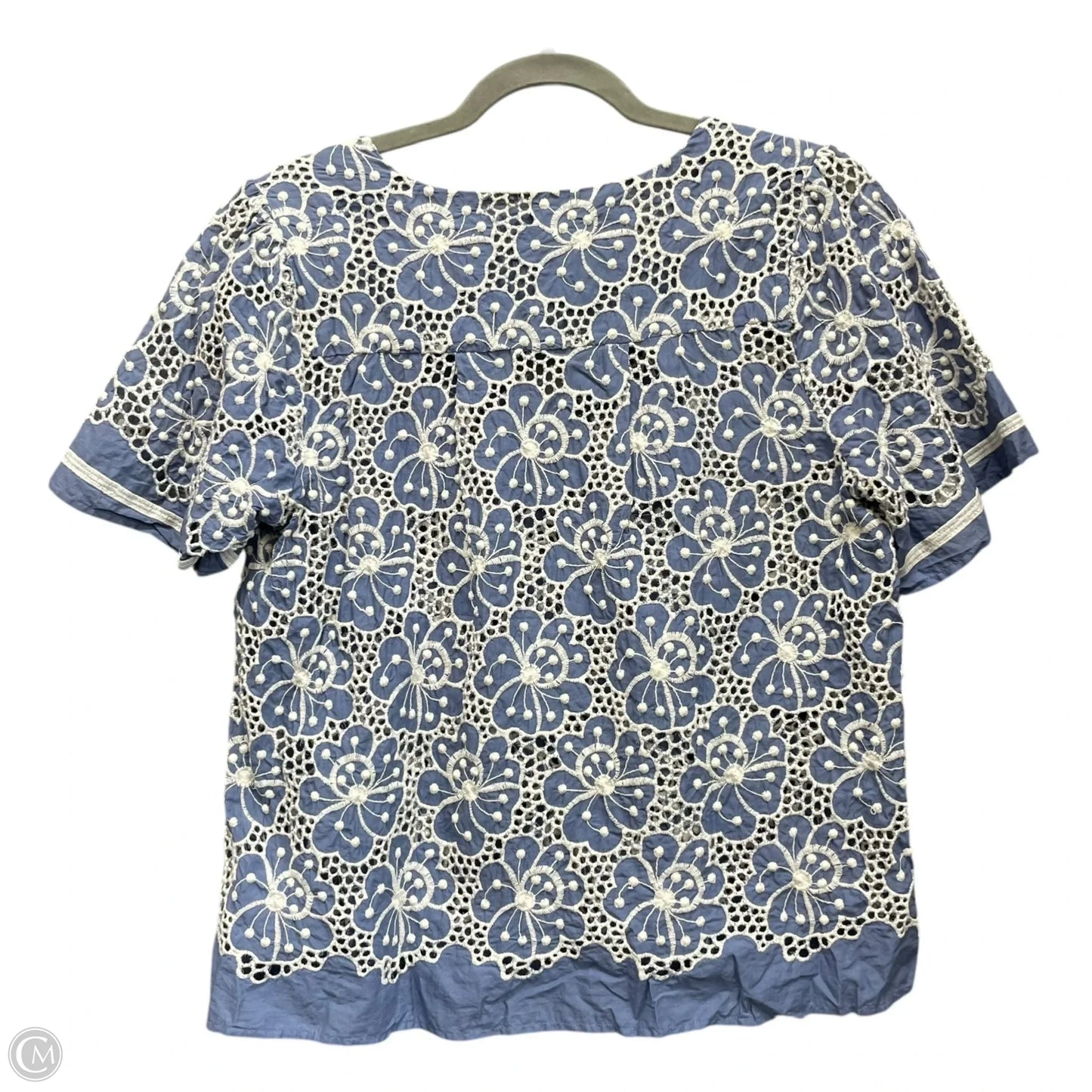 Top Short Sleeve By Cabi In Blue & White, Size: L