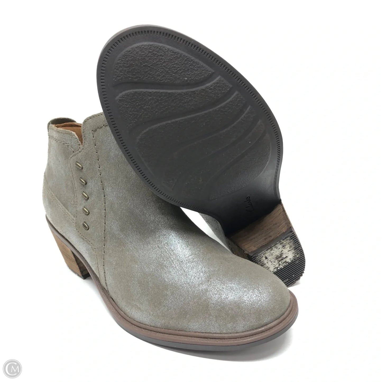 Boots Ankle Heels By Clarks In Grey & Silver, Size: 7