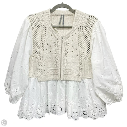 Sweater By Anthropologie In Cream & White, Size: L
