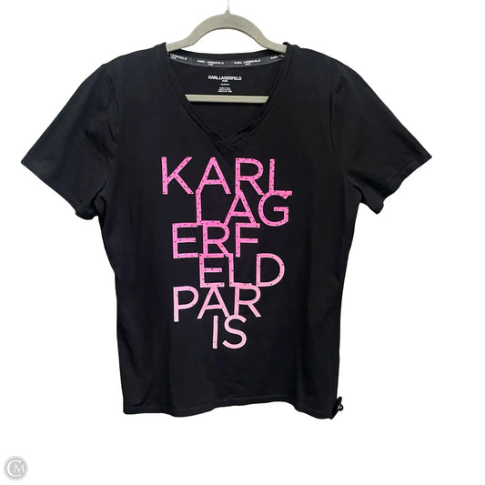 Top Short Sleeve Designer By Karl Lagerfeld In Black, Size: M