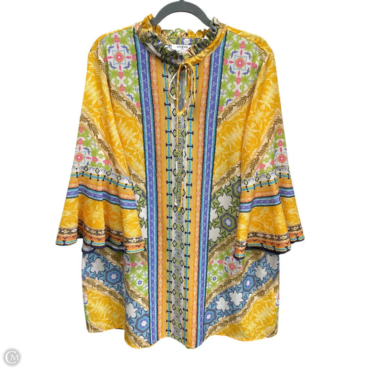 Tunic 3/4 Sleeve By Umgee In Green & Yellow, Size: M
