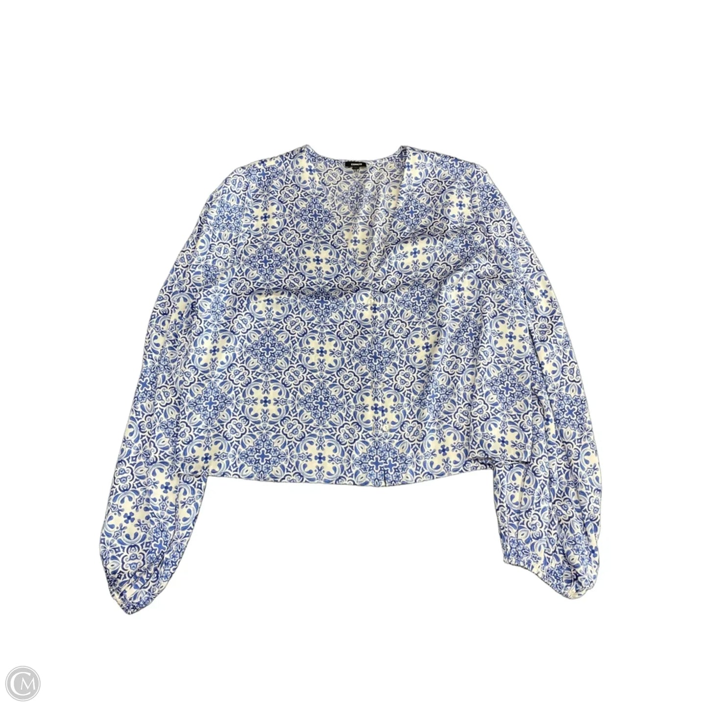 Blouse Long Sleeve By Express In Blue & White, Size: M