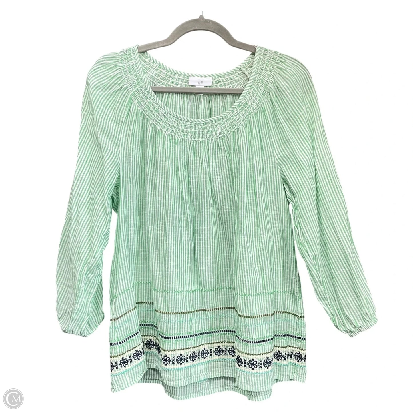 Top Long Sleeve By J. Jill In Green & White, Size: M