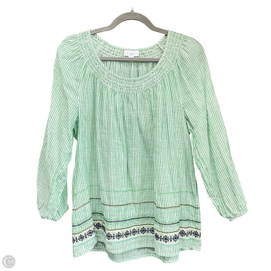 Top Long Sleeve By J. Jill In Green & White, Size: M