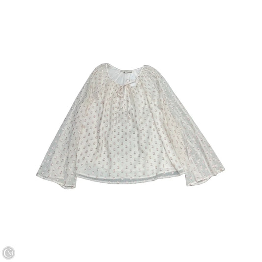 Blouse Long Sleeve By Loft In Pink & White, Size: L