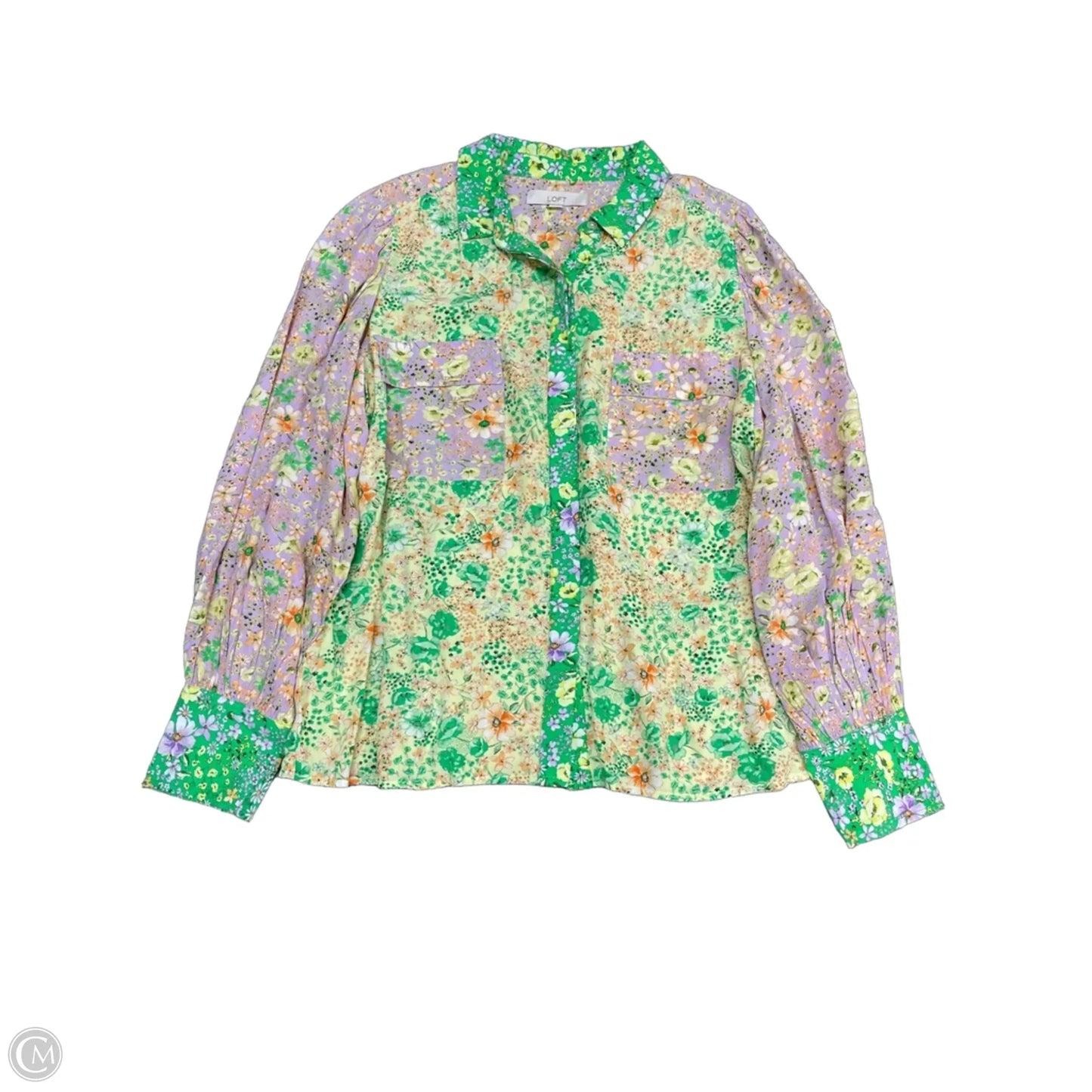 Blouse Long Sleeve By Loft In Green & Pink, Size: L