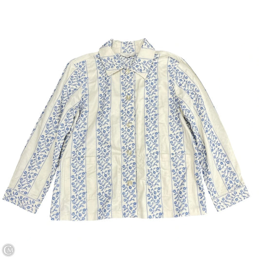 Jacket Shirt By Loft In Blue & Cream, Size: L