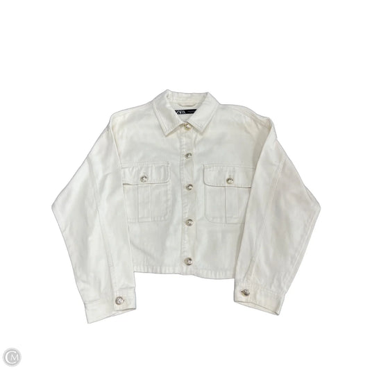 Jacket Denim By Zara In Cream, Size: Xl