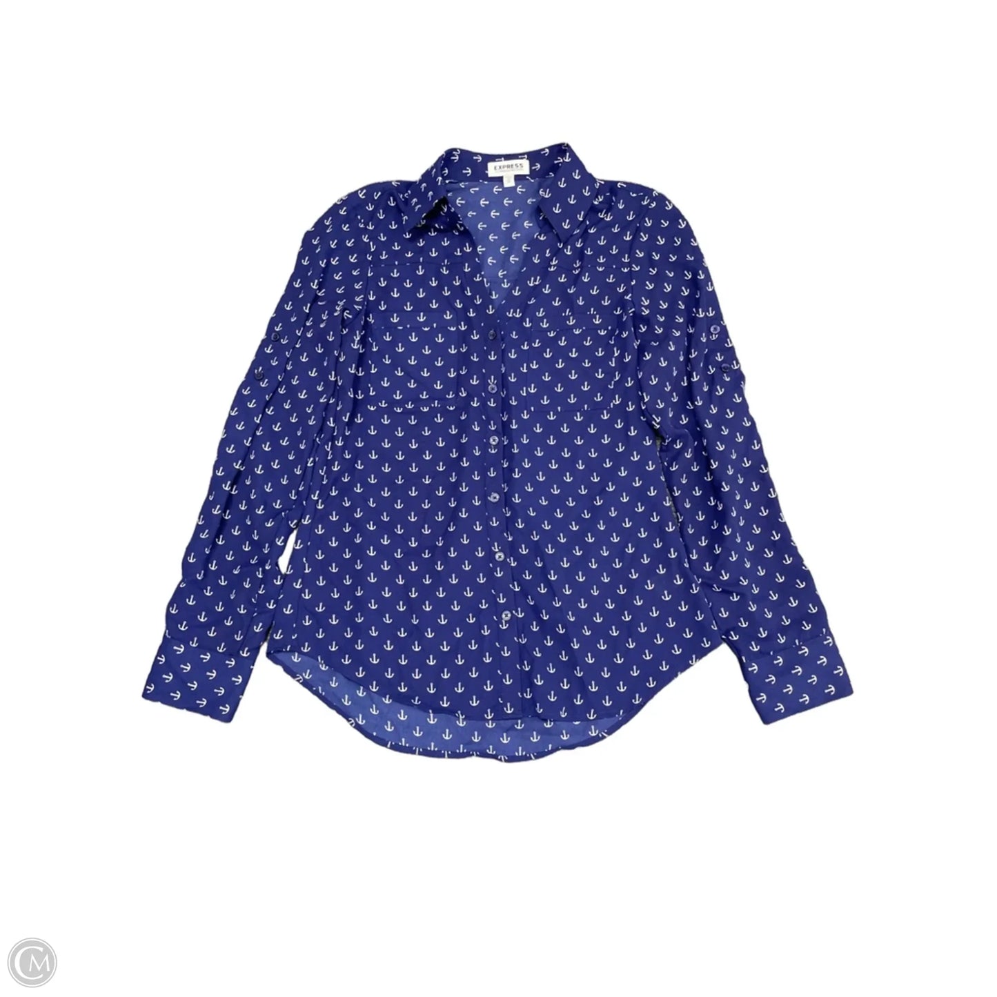Blouse Long Sleeve By Express In Blue & White, Size: Xs
