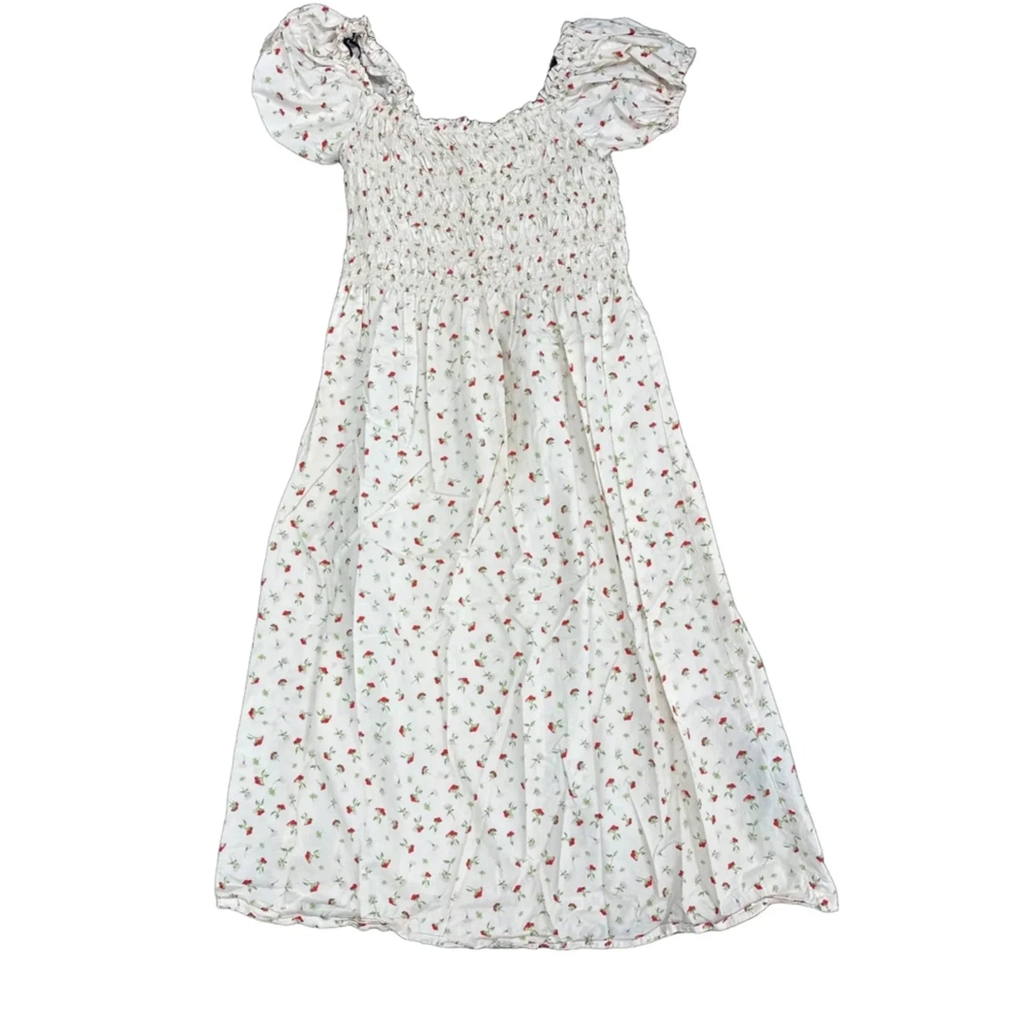 Dress Casual Midi By H&m In Cream & Red, Size: M