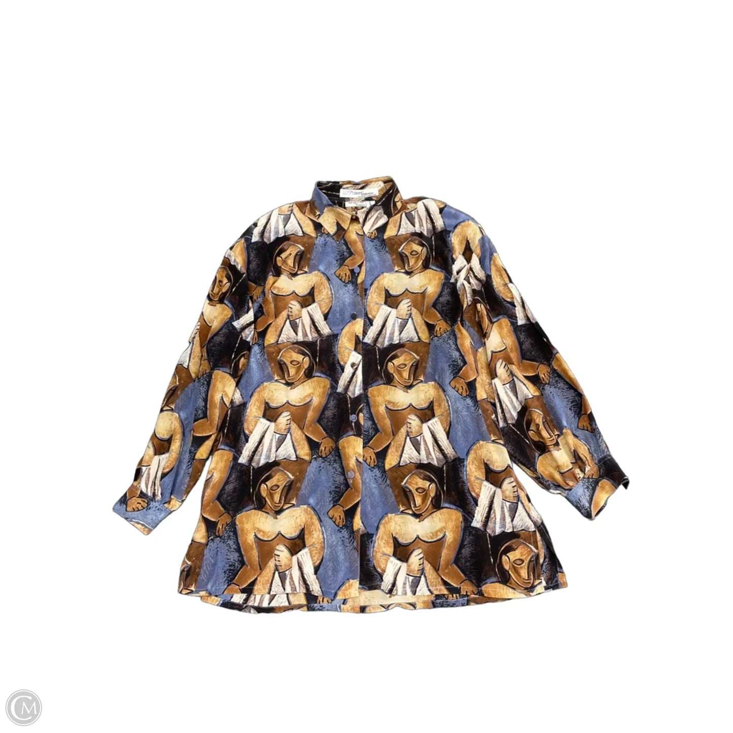 Blouse Long Sleeve By Cmc In Blue & Brown, Size: L