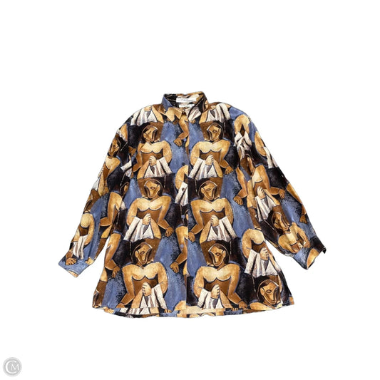 Blouse Long Sleeve By Cmc In Blue & Brown, Size: L