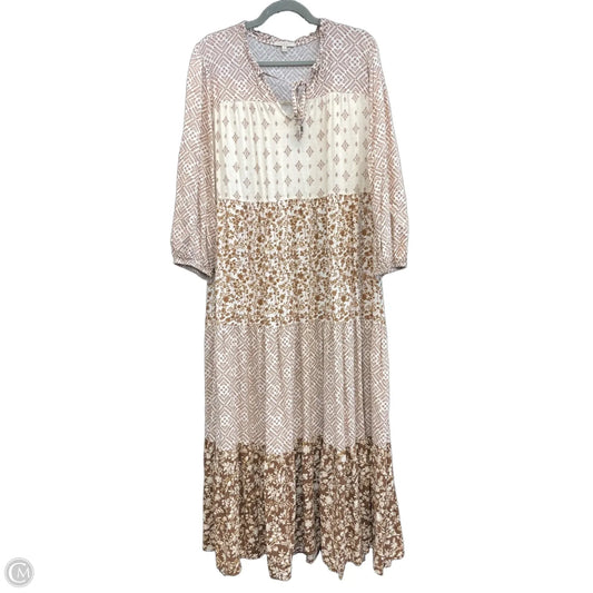 Dress Casual Midi By Clothes Mentor In Brown & Cream, Size: L