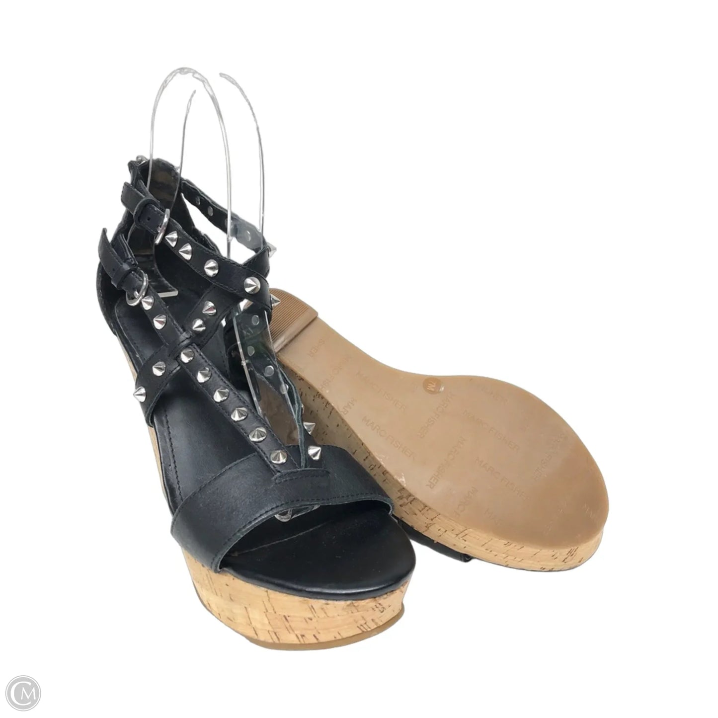 Sandals Heels Wedge By Marc Fisher In Black & Silver, Size: 7