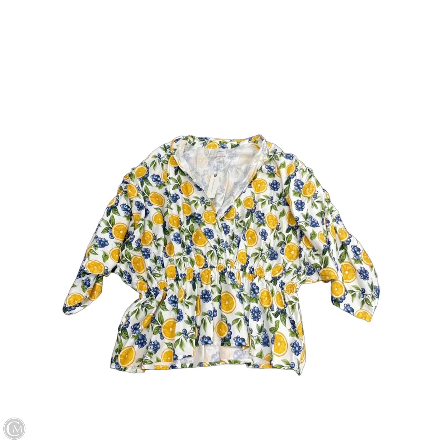 Top Short Sleeve By Anthropologie In Blue & Yellow, Size: L