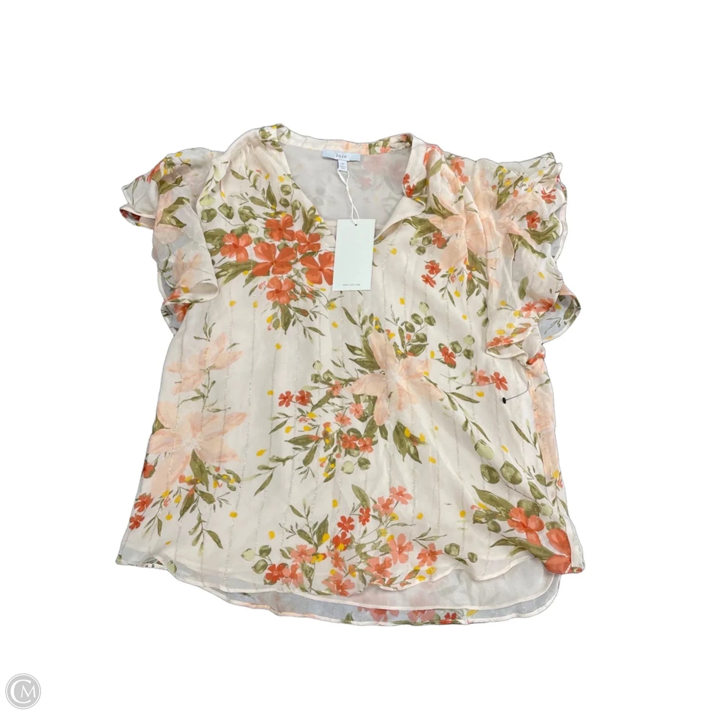 Top Short Sleeve By Joie In Cream & Orange, Size: M