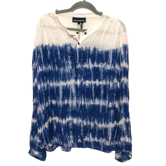 Blue & White Blouse Long Sleeve Dkny, Size Xl