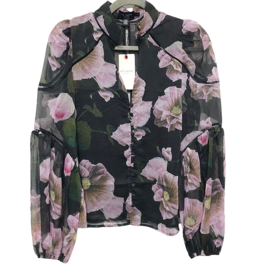 Blouse Long Sleeve By Ted Baker In Black & Purple, Size: S