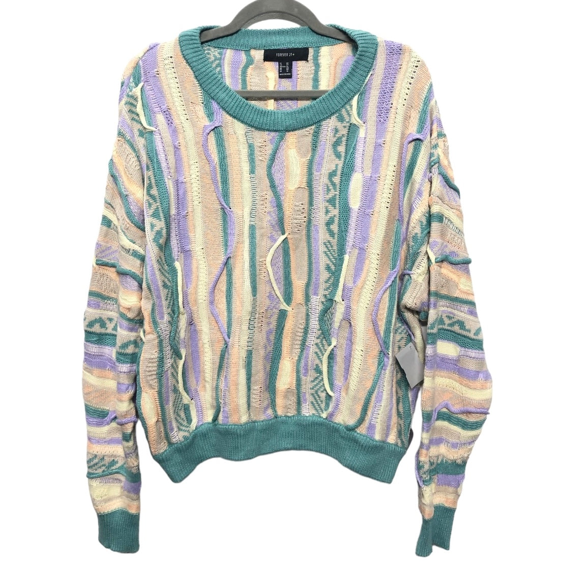 Sweater By Forever 21 In Green & Purple, Size: Xl