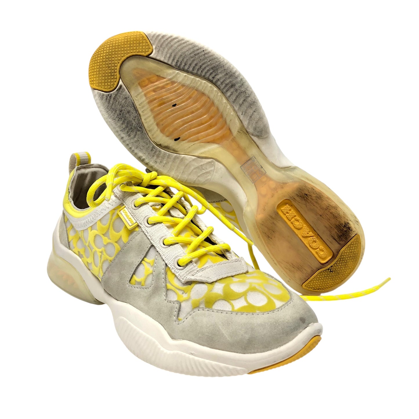 Shoes Designer By Coach In White & Yellow, Size: 8.5