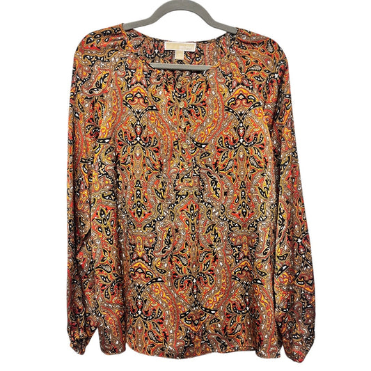 Blouse Long Sleeve By Michael By Michael Kors In Brown & Orange, Size: M