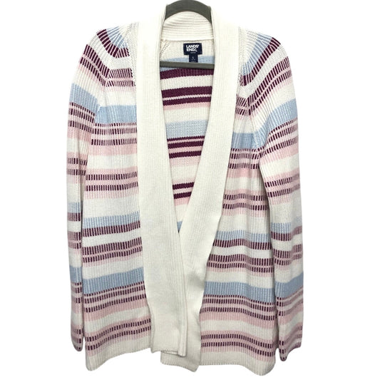 Sweater Cardigan By Lands End In Pink & White, Size: L