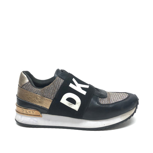 Shoes Sneakers By Dkny In Black & Gold, Size: 9