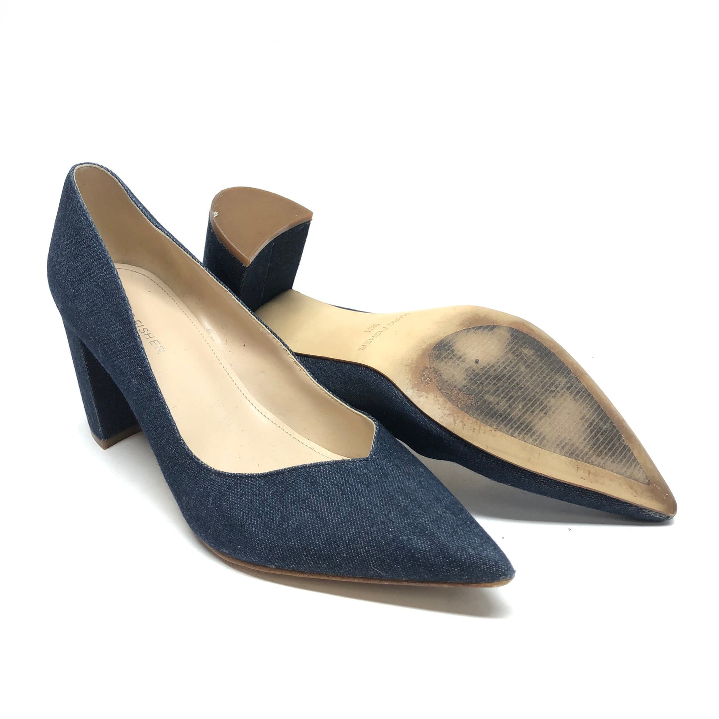 Blue Denim Shoes Heels Block Marc Fisher, Size 8.5