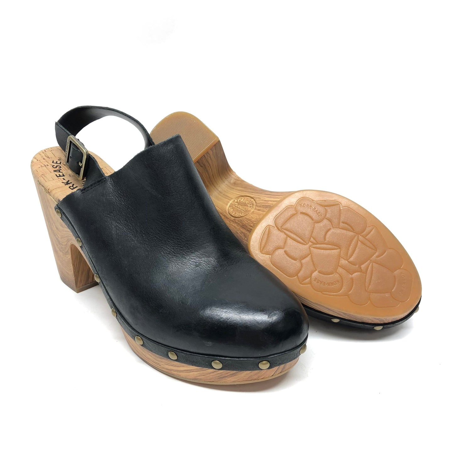 Black Shoes Heels Block Kork Ease, Size 10