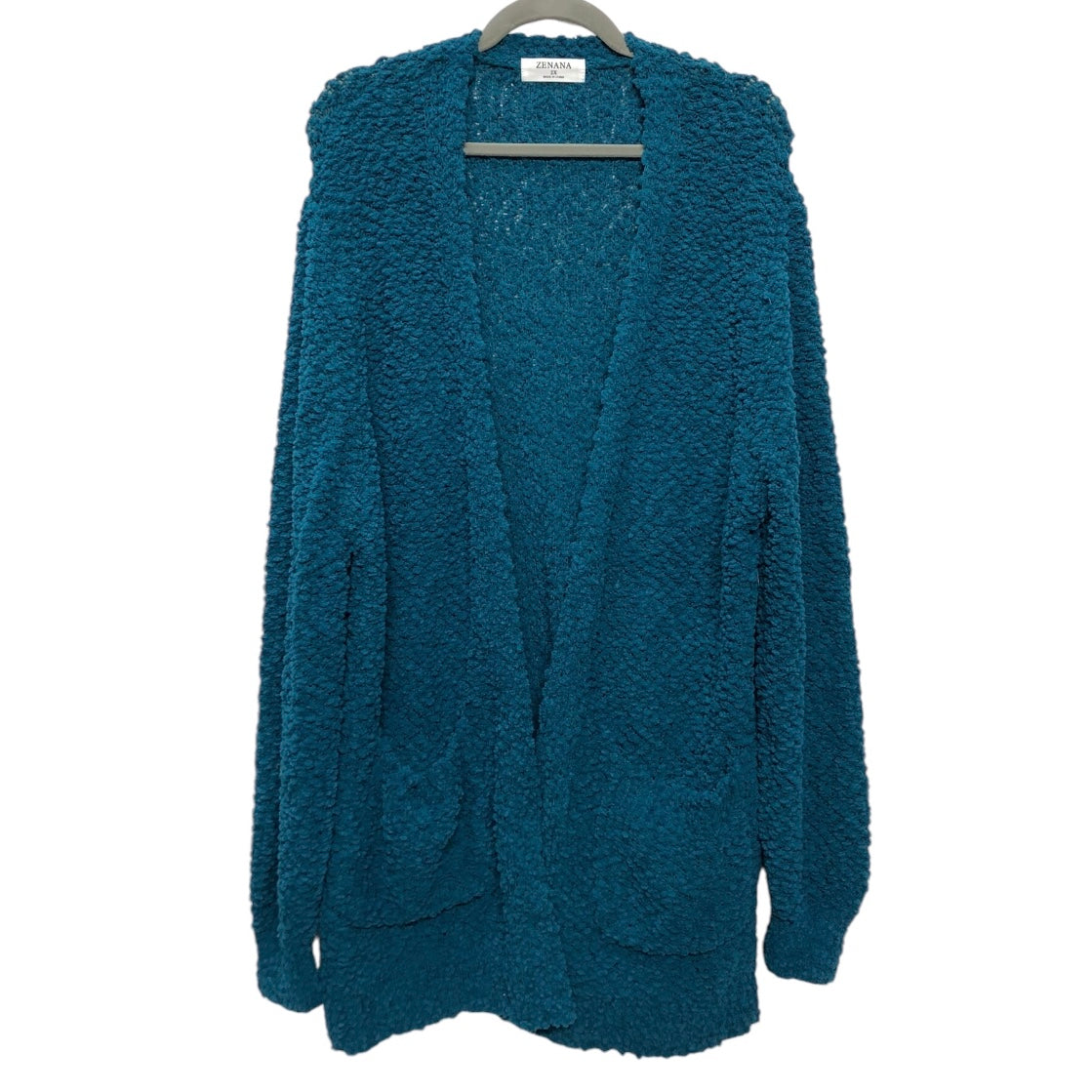 Sweater Cardigan By Zenana Outfitters In Teal, Size: 2x