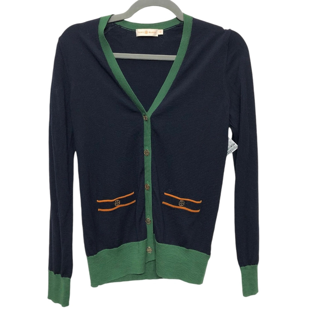 Cardigan Designer By Tory Burch In Blue & Green, Size: S