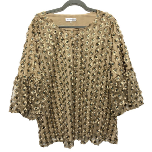 Blouse 3/4 Sleeve By Calvin Klein In Gold & Green, Size: 1x