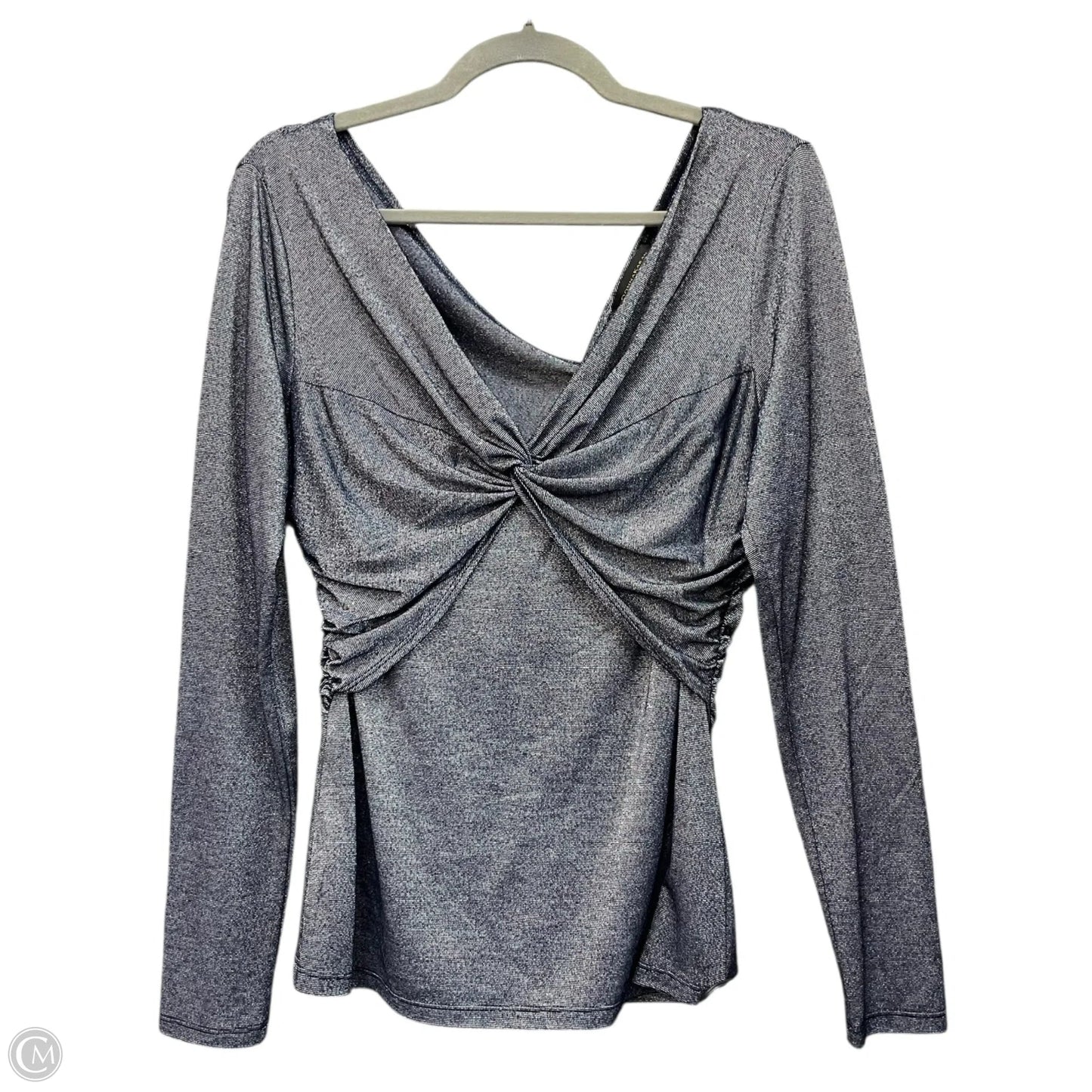Top Long Sleeve By Donna Karan In Blue & Silver, Size: M