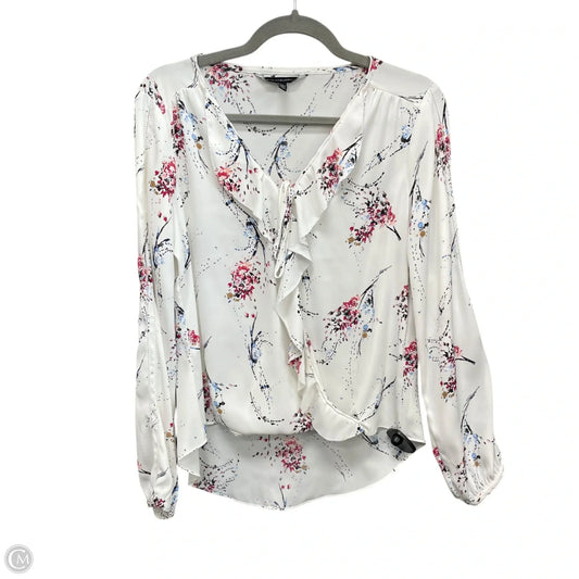 Blouse Long Sleeve By White House Black Market In Blue & White, Size: 4