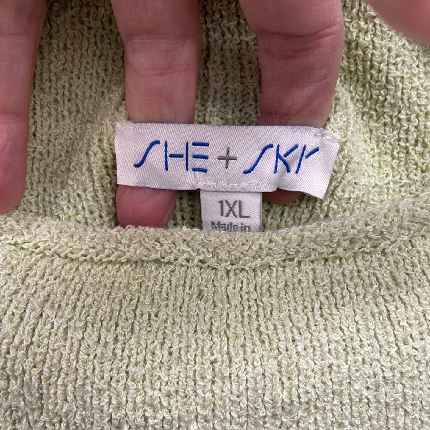 Sweater Short Sleeve By She + Sky In Green & White, Size: 1x