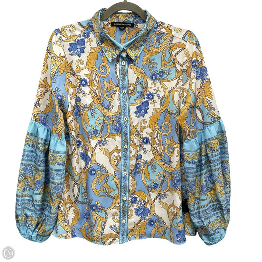 Top Long Sleeve By Boston Proper In Blue & Yellow, Size: M