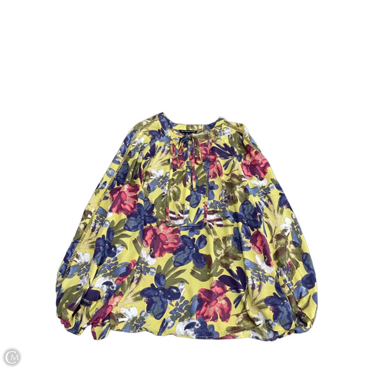 Blouse Long Sleeve By Zac And Rachel In Blue & Yellow, Size: 1x