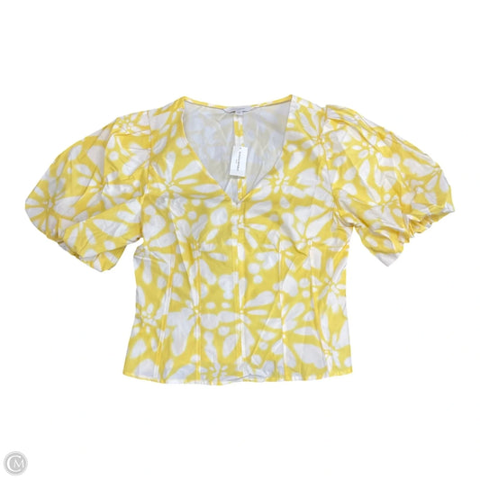 Top Short Sleeve By Banana Republic In White & Yellow, Size: 4