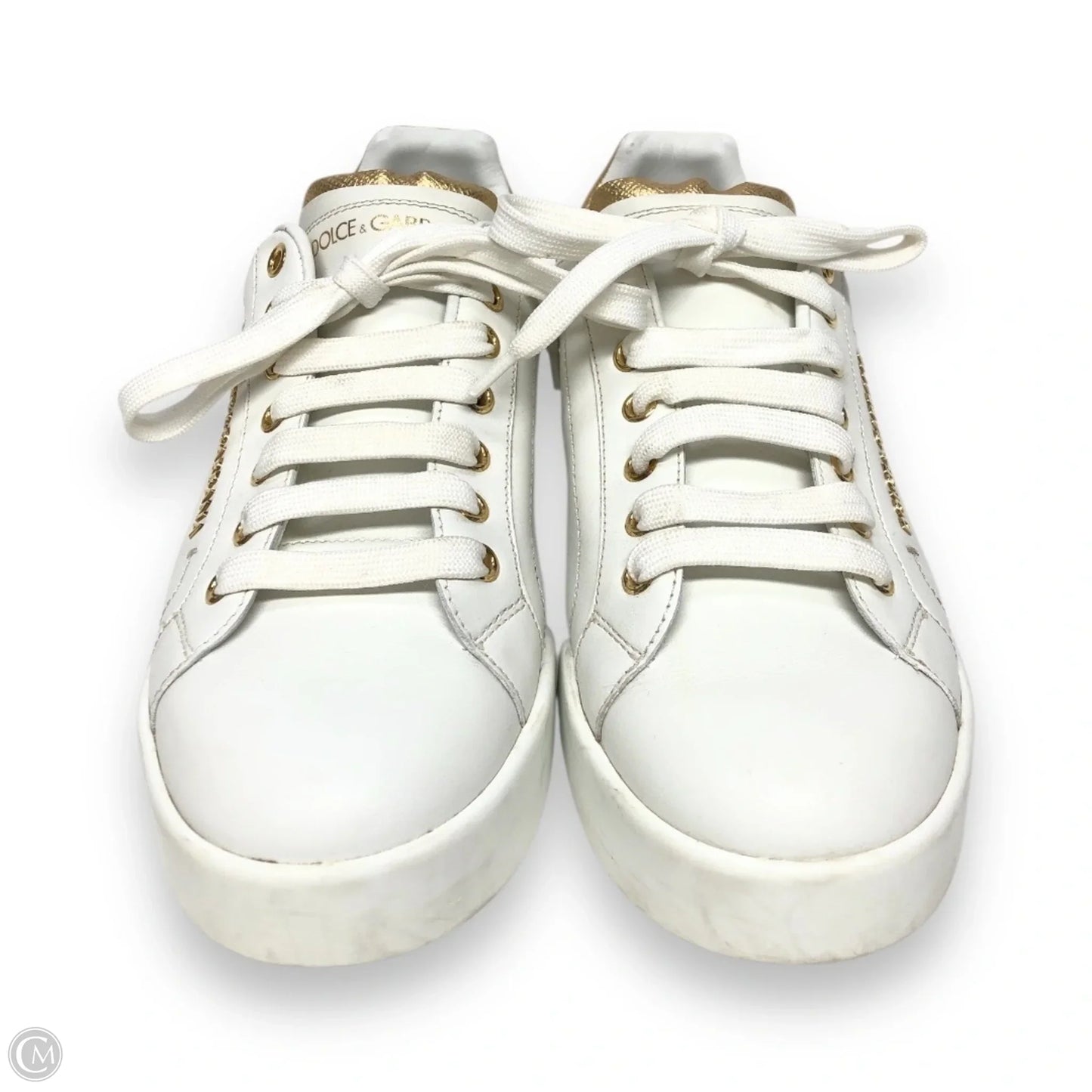 Shoes Luxury Designer By Dolce And Gabbana In Gold & White, Size: 7.5