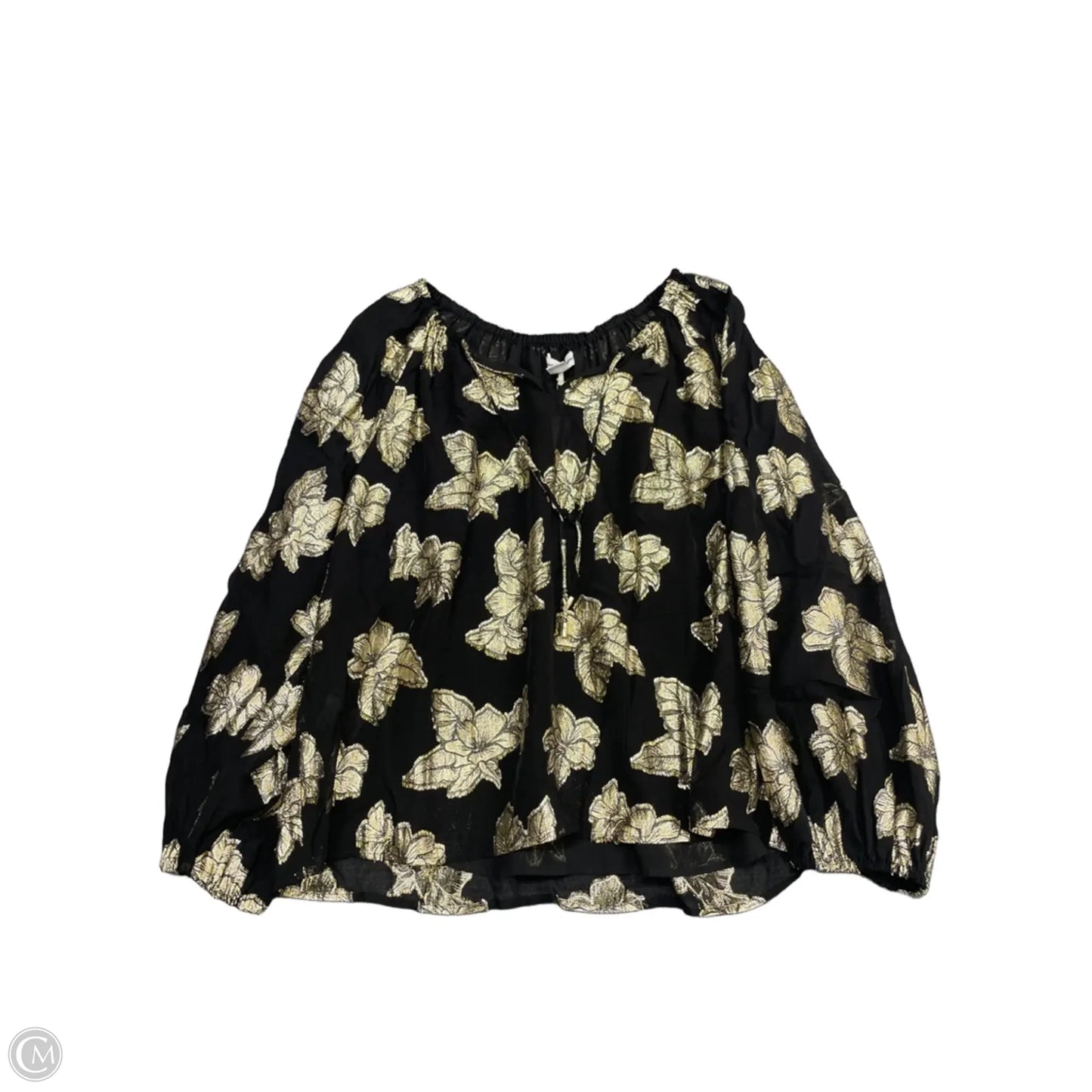 Blouse Long Sleeve By Tommy Bahama In Black & Gold, Size: L