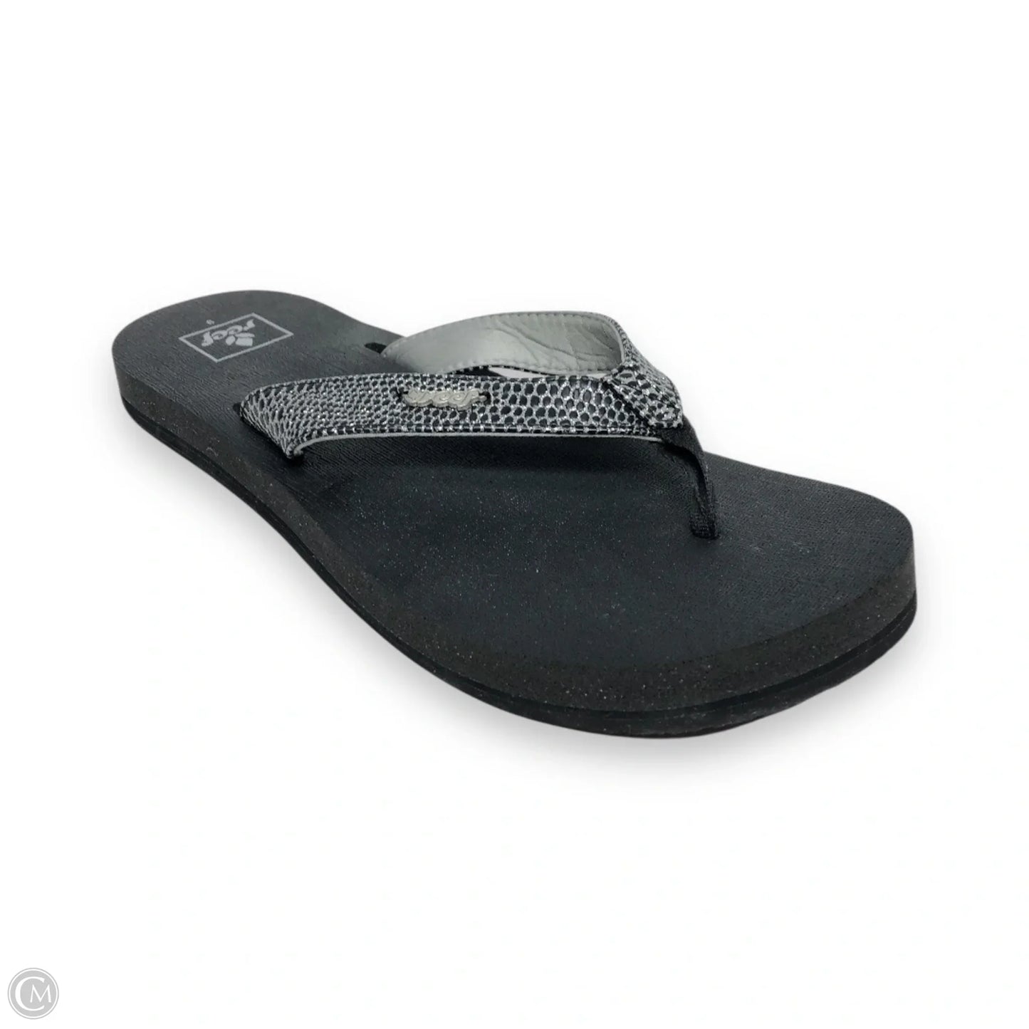 Sandals Flip Flops By Reef In Black & Silver, Size: 9.5