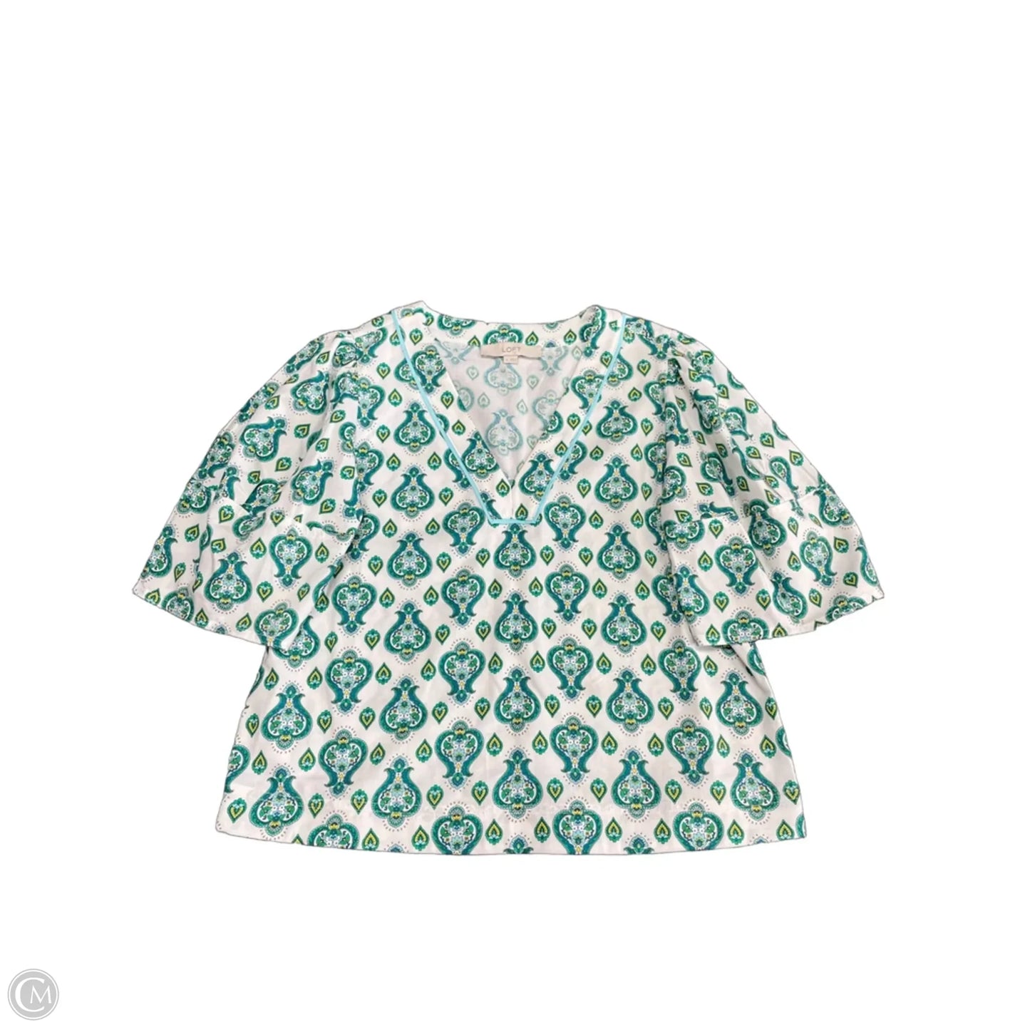 Top Short Sleeve By Loft In Green & White, Size: Xs
