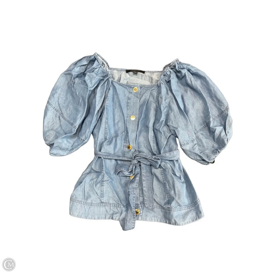 Blouse Short Sleeve By Marc New York In Blue Denim, Size: M