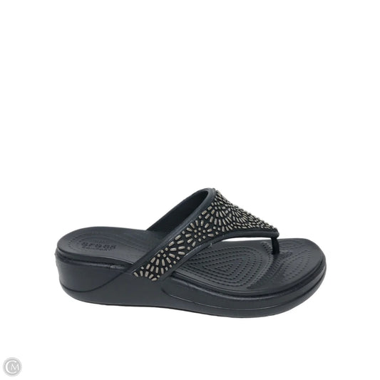 Sandals Heels Wedge By Crocs In Blue, Size: 5