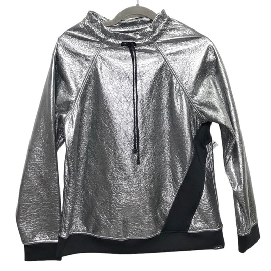 Black & Silver Athletic Top Long Sleeve Collar Clothes Mentor, Size L