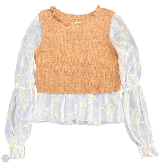 Top Long Sleeve By Anthropologie In Orange & White, Size: Xs