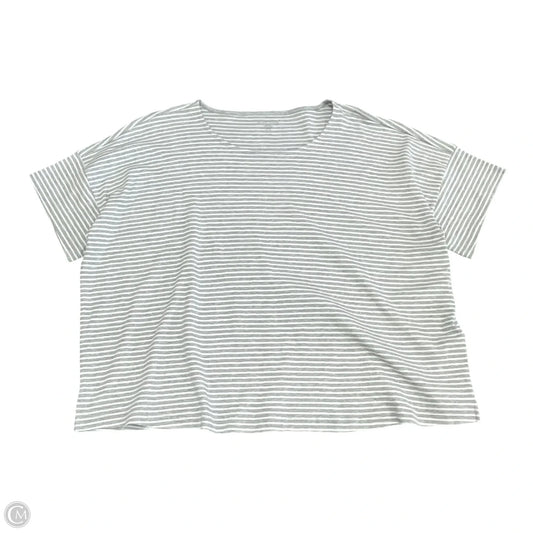 Top Short Sleeve Basic By Eileen Fisher In Grey & White, Size: L