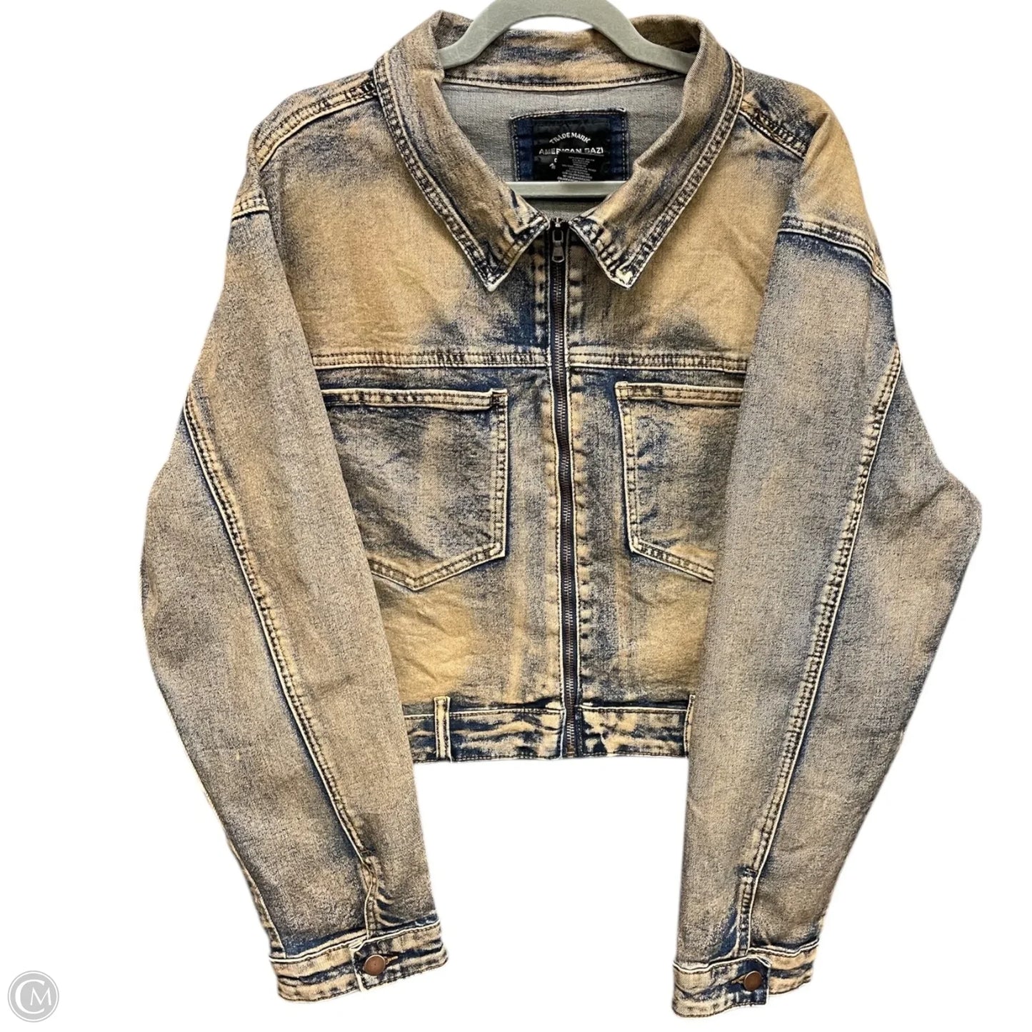 Jacket Denim By American Bazi In Blue & Tan, Size: 2x