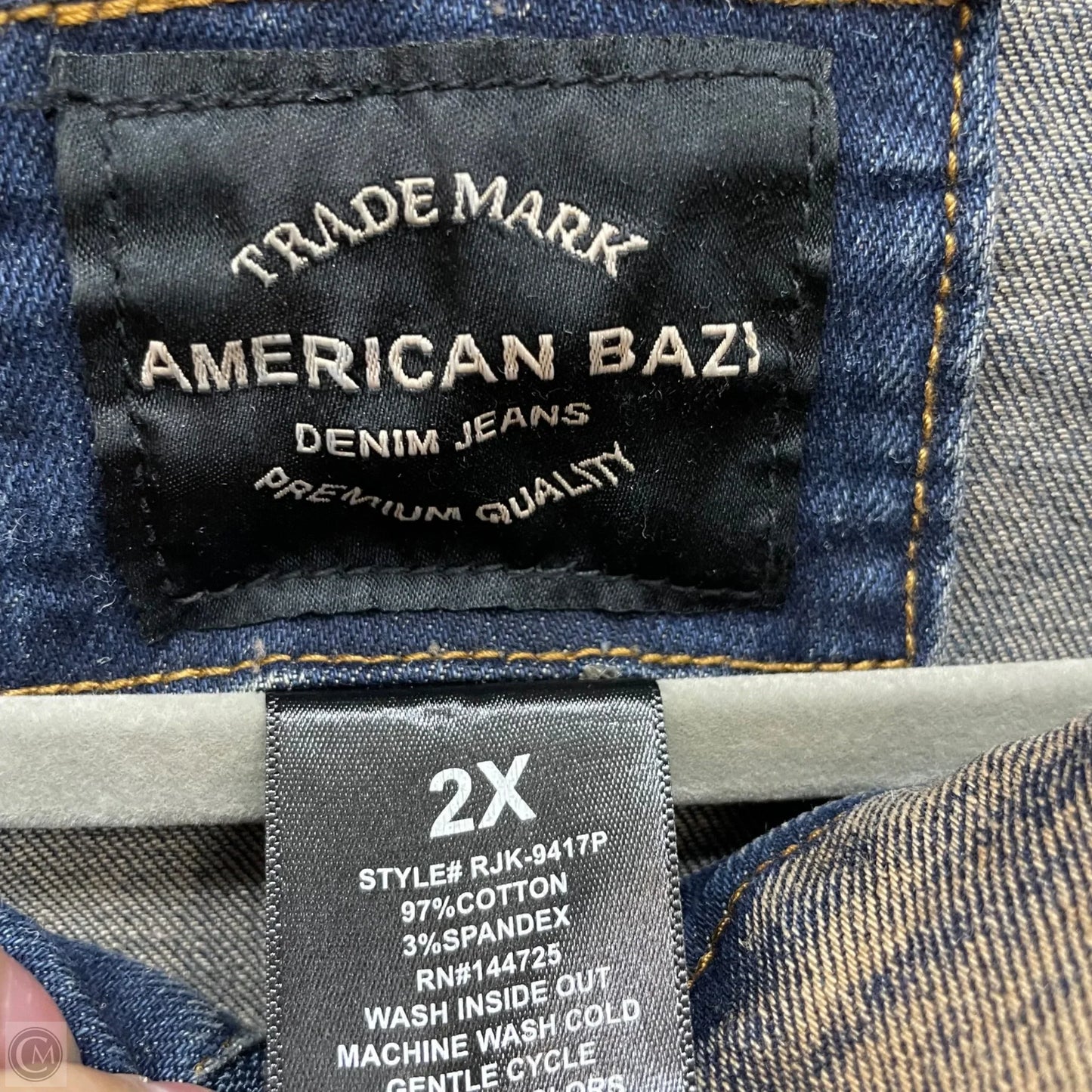 Jacket Denim By American Bazi In Blue & Tan, Size: 2x